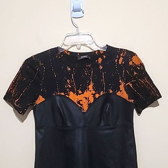 Zara Faux Leather Asymmetrical Orange and Black Dress Sz Small - Picture 4 of 8